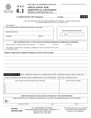 NYC-6.1 General Corporation Tax Extension Application