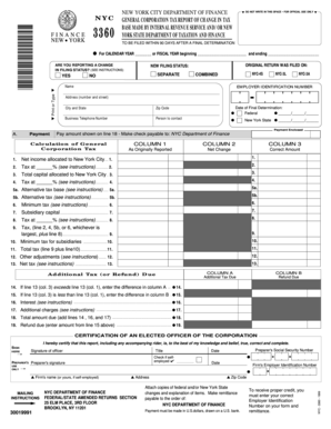 NYC General Corporation Tax Report of Change