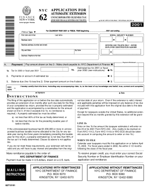 NYC Unincorporated Business Tax Extension Application