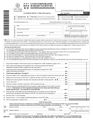 NYC 204EZ Business Tax Return