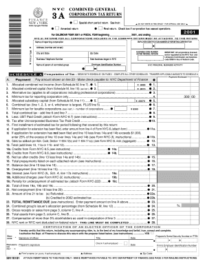 NYC Corporation Tax Return Form NYC-3A