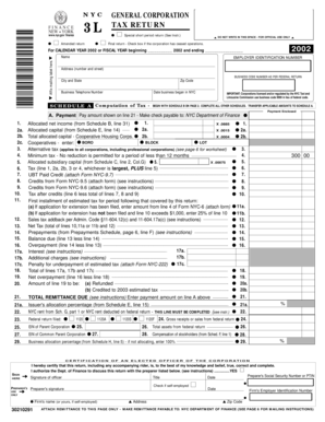 NYC General Corporation Tax Return Form NYC-3L