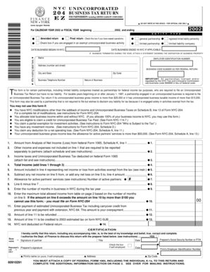 NYC Unincorporated Business Tax Return Form NYC-204EZ