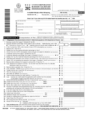 NYC Unincorporated Business Tax Return