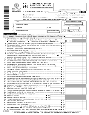NYC 204 Business Tax Return