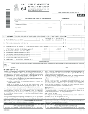 NYC Application for Automatic Extension Finance