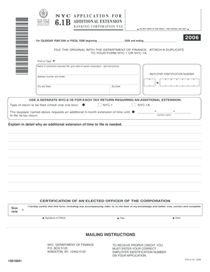 NYC Banking Corporation Tax Extension Application