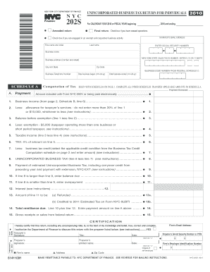 New York City Unincorporated Business Tax Return 2010