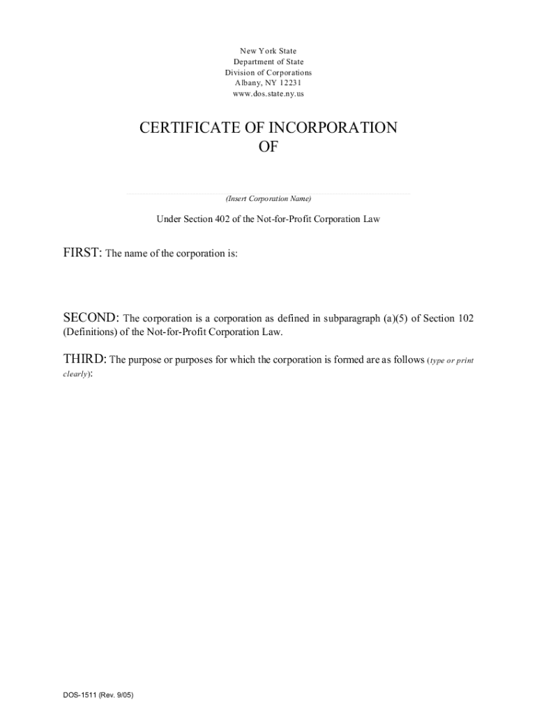 certificate of incorporation ny sample Preview on Page 1.