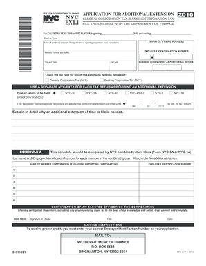 NYC Application for Additional Extension 2010