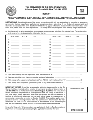 New York City Tax Commission Receipt Form