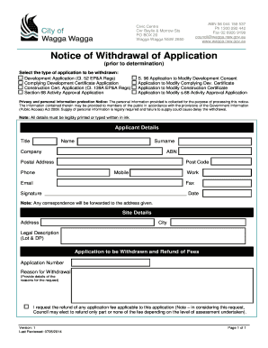 Notice of Withdrawal of Application