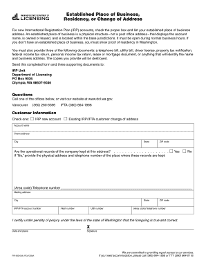 Washington IRP New Account Form