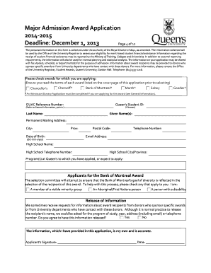 Major Admission Award Application