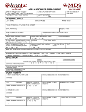 Canada Employment Application Form