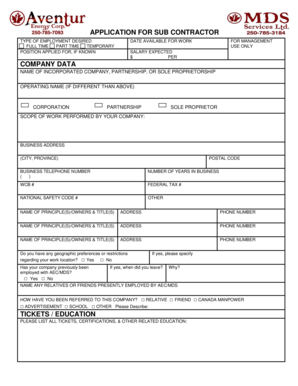 Subcontractor Application Form