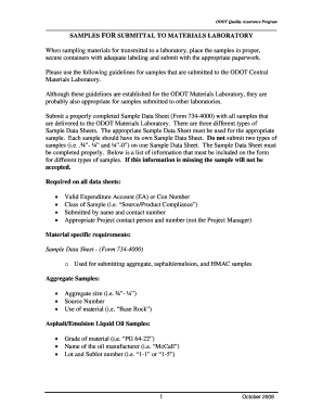 ODOT Sample Data Sheet Form 734-4000