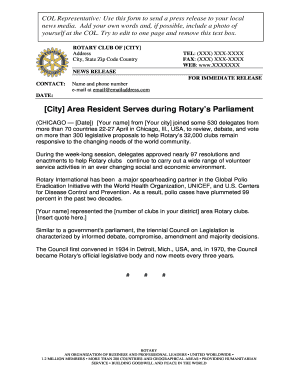Rotary Club Press Release Template