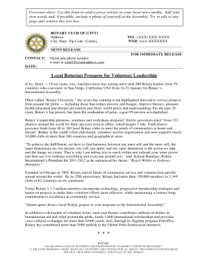 Rotary Club Press Release Template