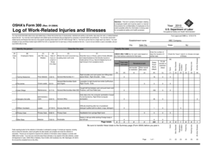 OSHA Form 300 Log of Work-Related Injuries and Illnesses