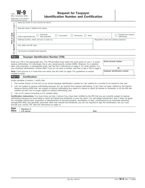 Form W-9 Request for Taxpayer Identification Number and Certification