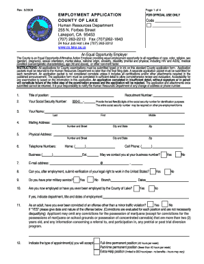 EMPLOYMENT APPLICATION - Lake County, California - co lake ca