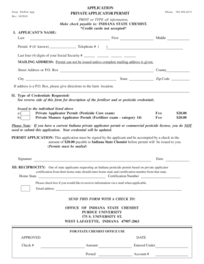Indiana Private Applicator Permit Application