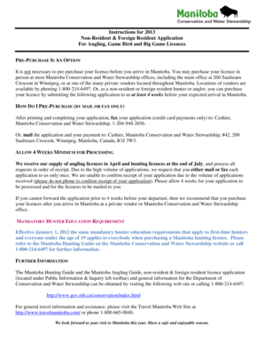 2013 Manitoba Angling and Hunting Licence Application