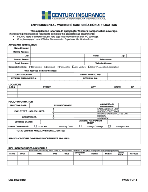 Environmental Workers Compensation Application
