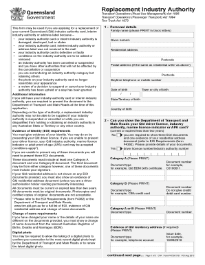 Queensland Replacement Industry Authority Form