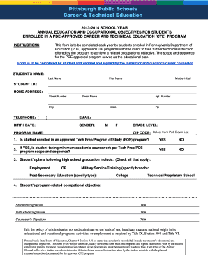 Pennsylvania CTE Annual Education Objectives Form