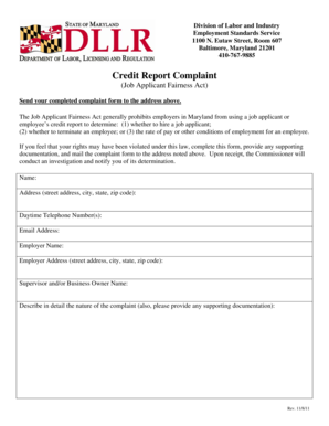 Maryland Credit Report Complaint Form