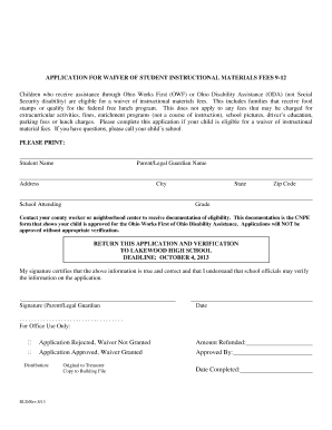 Ohio Student Instructional Materials Fee Waiver Application