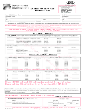 Greater Columbus Convention Center Electrical Service Order Form
