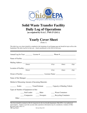 Ohio Solid Waste Transfer Facility Daily Log