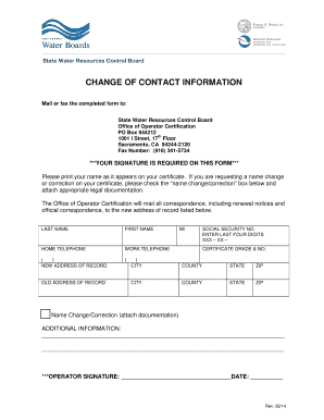 California Operator Contact Information Change Form