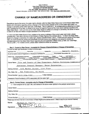 California Water Right Change of Name/Address Form