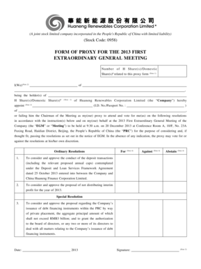 Proxy Form for 2013 First Extraordinary General Meeting