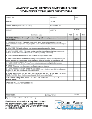 Hazardous Waste Storm Water Compliance Survey Form