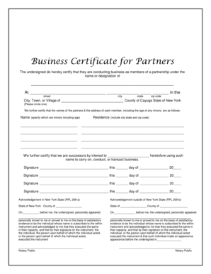 Business Certificate for Partners