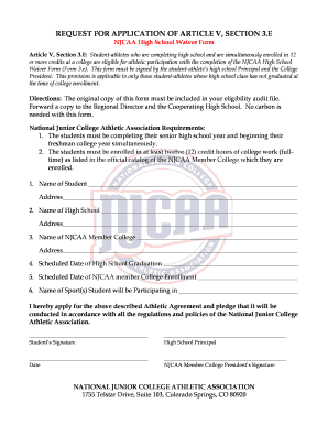 NJCAA High School Waiver Form