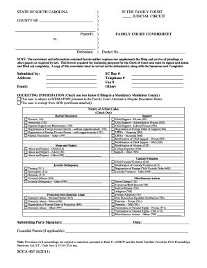 South Carolina Family Court Coversheet