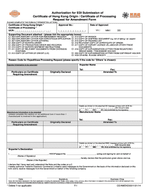 Authorization for EDI Submission of Certificate of Hong Kong Origin