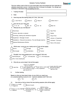 Asbestos Training Feedback Form