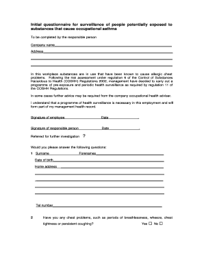 Occupational Asthma Health Surveillance Form