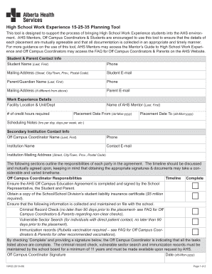 High School Work Experience Planning Tool