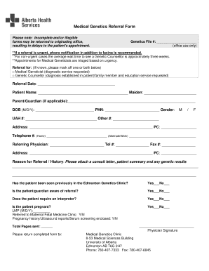 Medical Genetics Referral Form Blank Fillable Template Fill Out Medical Genetics Referral Form Blank Fillable Template Fill Out