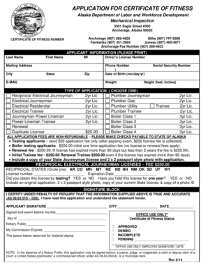 Alaska Certificate of Fitness Application