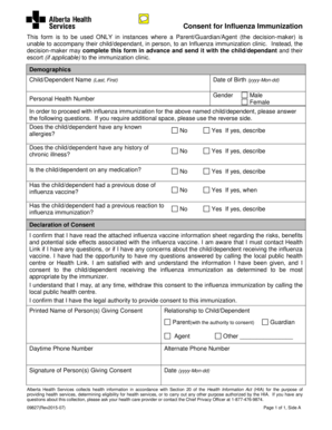 Influenza Immunization Consent Form