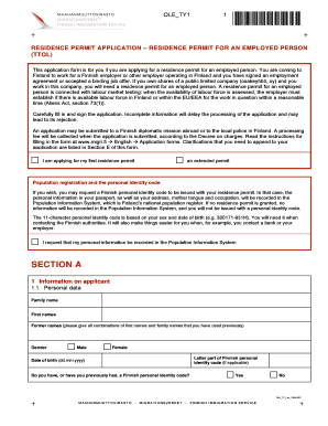 Finland Residence Permit Application for Employed Person
